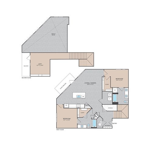Floor plan for 2 beds, 2 baths, 1583 sqft